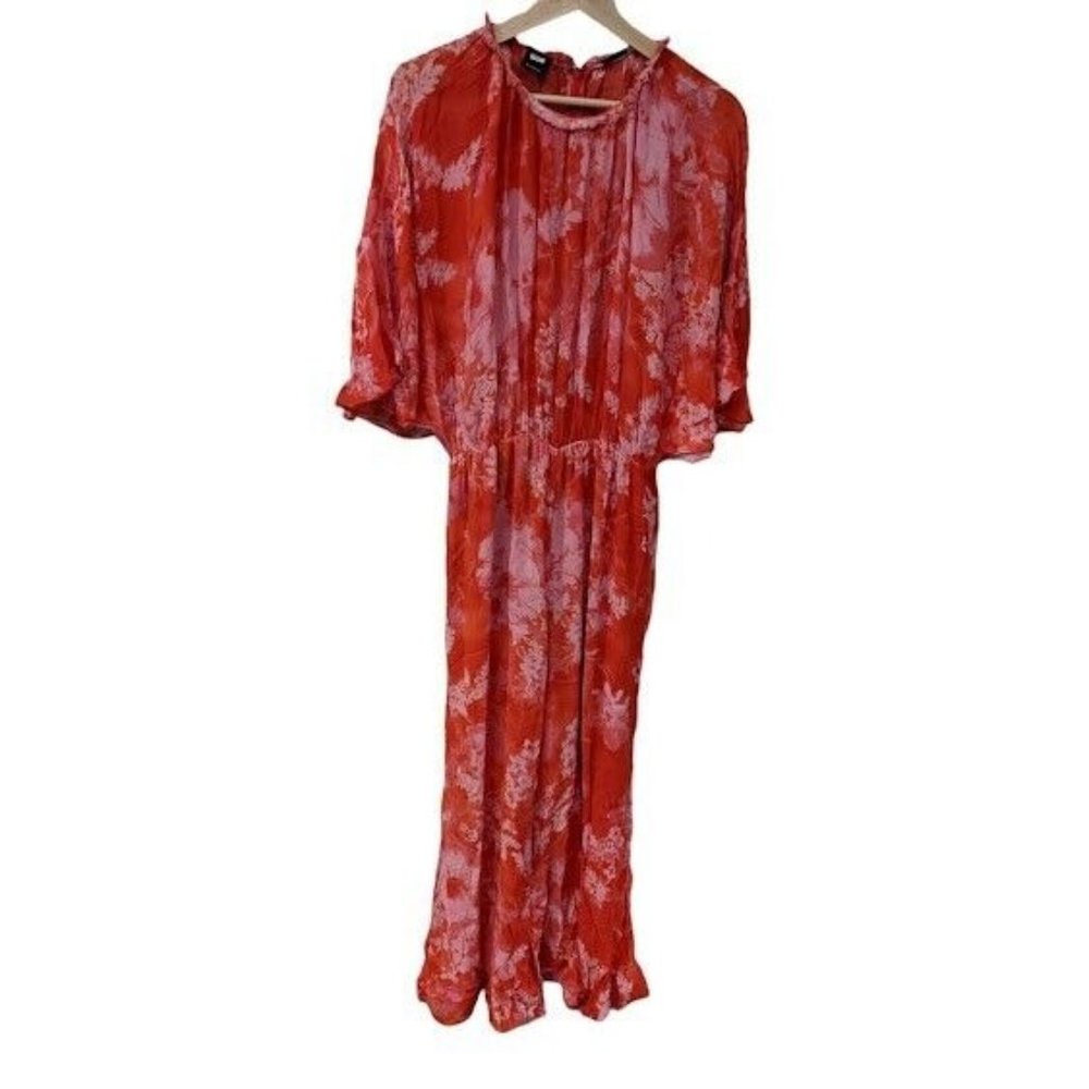 Pinko Sz 10 Aquarius Tuta Jumpsuit Orange Pink Floral Crepe Wide Leg 3/4 Sleeves